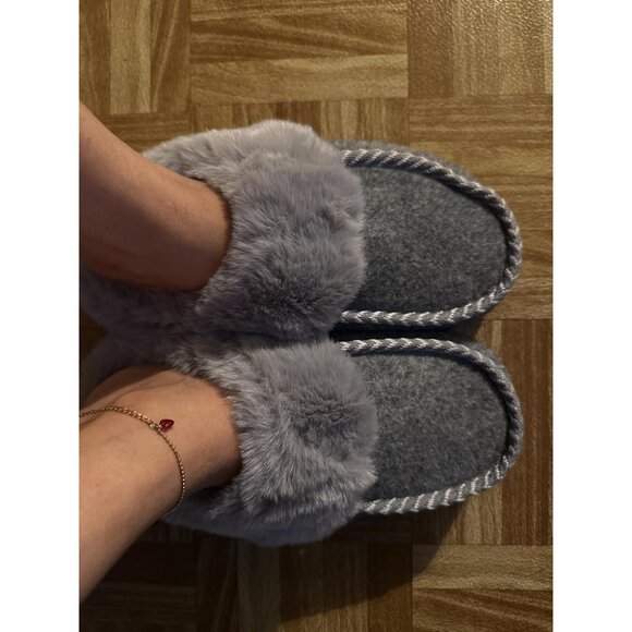 🆕Womens Grey Memory Foam Cozy Fluff Plush Comfy House Winter Slippers - Picture 2 of 11